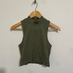 Abercrombie & Fitch Mock Neck Crop Tank Olive